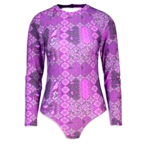 RUSTY SWIM NWT PURPLE ONE PIECE With‎ Back Cutout LONG SLEEVE SWIMSUIT SIZE M - Picture 1 of 6